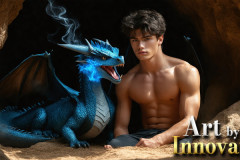 The Dragon Prince - A very attractive shirtless young male prince,with his dragon.