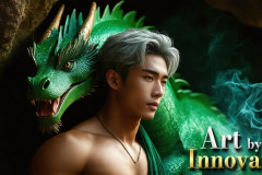 The Dragon Prince - A very attractive shirtless young male prince,with his dragon.