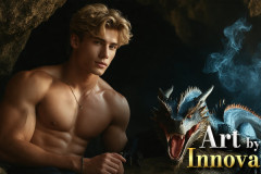 The Dragon Prince - A very attractive shirtless young male prince,with his dragon.