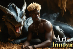 The Dragon Prince - A very attractive shirtless young male prince,with his dragon.