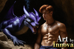 The Dragon Prince - A very attractive shirtless young male prince,with his dragon.