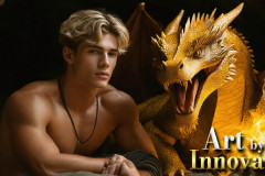 The Dragon Prince - A very attractive shirtless young male prince,with his dragon.