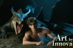 The Dragon Prince - A very attractive shirtless young male prince,with his dragon.