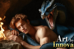 The Dragon Prince - A very attractive shirtless young male prince,with his dragon.