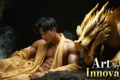 The Dragon Prince - A very attractive shirtless young male prince,with his dragon.