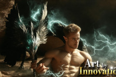 The Dragon Prince - A very attractive shirtless young male prince,with his dragon.