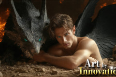 The Dragon Prince - A very attractive shirtless young male prince,with his dragon.