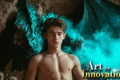 The Dragon Prince - A very attractive shirtless young male prince,with his dragon.