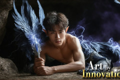 The Dragon Prince - A very attractive shirtless young male prince,with his dragon.