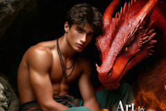 The Dragon Prince - A very attractive shirtless young male prince,with his dragon.