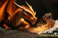 The Dragon Prince - A very attractive shirtless young male prince,with his dragon.