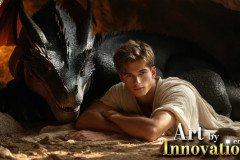 The Dragon Prince - A very attractive shirtless young male prince,with his dragon.