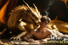 The Dragon Prince - A very attractive shirtless young male prince,with his dragon.