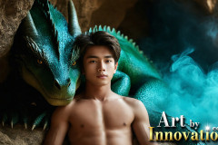 The Dragon Prince - A very attractive shirtless young male prince,with his dragon.