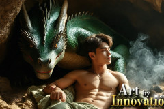 The Dragon Prince - A very attractive shirtless young male prince,with his dragon.