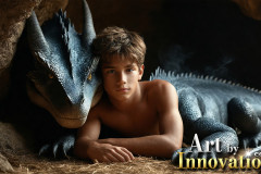 The Dragon Prince - A very attractive shirtless young male prince,with his dragon.