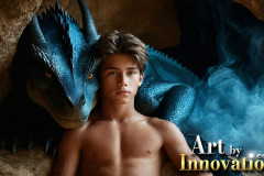 The Dragon Prince - A very attractive shirtless young male prince,with his dragon.