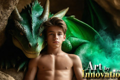 The Dragon Prince - A very attractive shirtless young male prince,with his dragon.