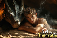 The Dragon Prince - A very attractive shirtless young male prince,with his dragon.