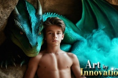 The Dragon Prince - A very attractive shirtless young male prince,with his dragon.