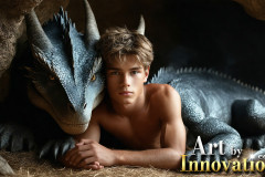 The Dragon Prince - A very attractive shirtless young male prince,with his dragon.