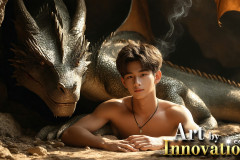 The Dragon Prince - A very attractive shirtless young male prince,with his dragon.