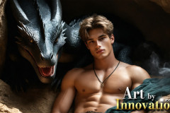 The Dragon Prince - A very attractive shirtless young male prince,with his dragon.