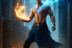 Elemental Mages,handsome men,fantasy,and magic,brought to life through the magic of AI