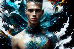 Photos of Sexy Men Playing with Colorful Fluid Art in Motion