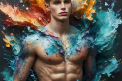 Photos of Sexy Men Playing with Colorful Fluid Art in Motion