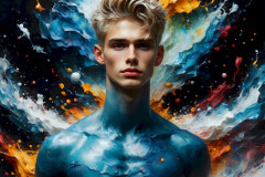 Photos of Sexy Men Playing with Colorful Fluid Art in Motion