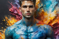 Photos of Sexy Men Playing with Colorful Fluid Art in Motion