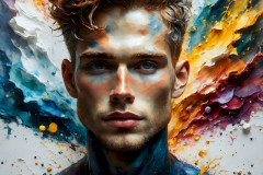 Photos of Sexy Men Playing with Colorful Fluid Art in Motion