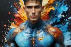 Photos of Sexy Men Playing with Colorful Fluid Art in Motion
