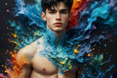 Photos of Sexy Men Playing with Colorful Fluid Art in Motion