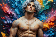 Photos of Sexy Men Playing with Colorful Fluid Art in Motion
