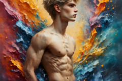Photos of Sexy Men Playing with Colorful Fluid Art in Motion