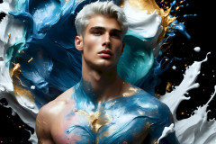 Photos of Sexy Men Playing with Colorful Fluid Art in Motion