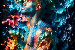 Photos of Sexy Men Playing with Colorful Fluid Art in Motion