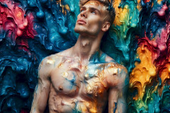 Photos of Sexy Men Playing with Colorful Fluid Art in Motion