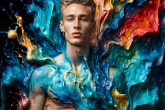 Photos of Sexy Men Playing with Colorful Fluid Art in Motion