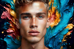 Photos of Sexy Men Playing with Colorful Fluid Art in Motion