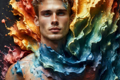 Photos of Sexy Men Playing with Colorful Fluid Art in Motion