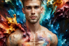Photos of Sexy Men Playing with Colorful Fluid Art in Motion