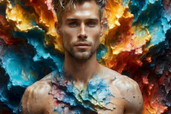 Photos of Sexy Men Playing with Colorful Fluid Art in Motion
