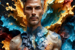 Photos of Sexy Men Playing with Colorful Fluid Art in Motion