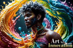Photos of Sexy Men Playing with Colorful Fluid Art in Motion