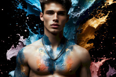 Photos of Sexy Men Playing with Colorful Fluid Art in Motion