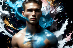 Photos of Sexy Men Playing with Colorful Fluid Art in Motion