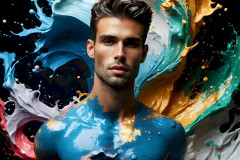 Photos of Sexy Men Playing with Colorful Fluid Art in Motion